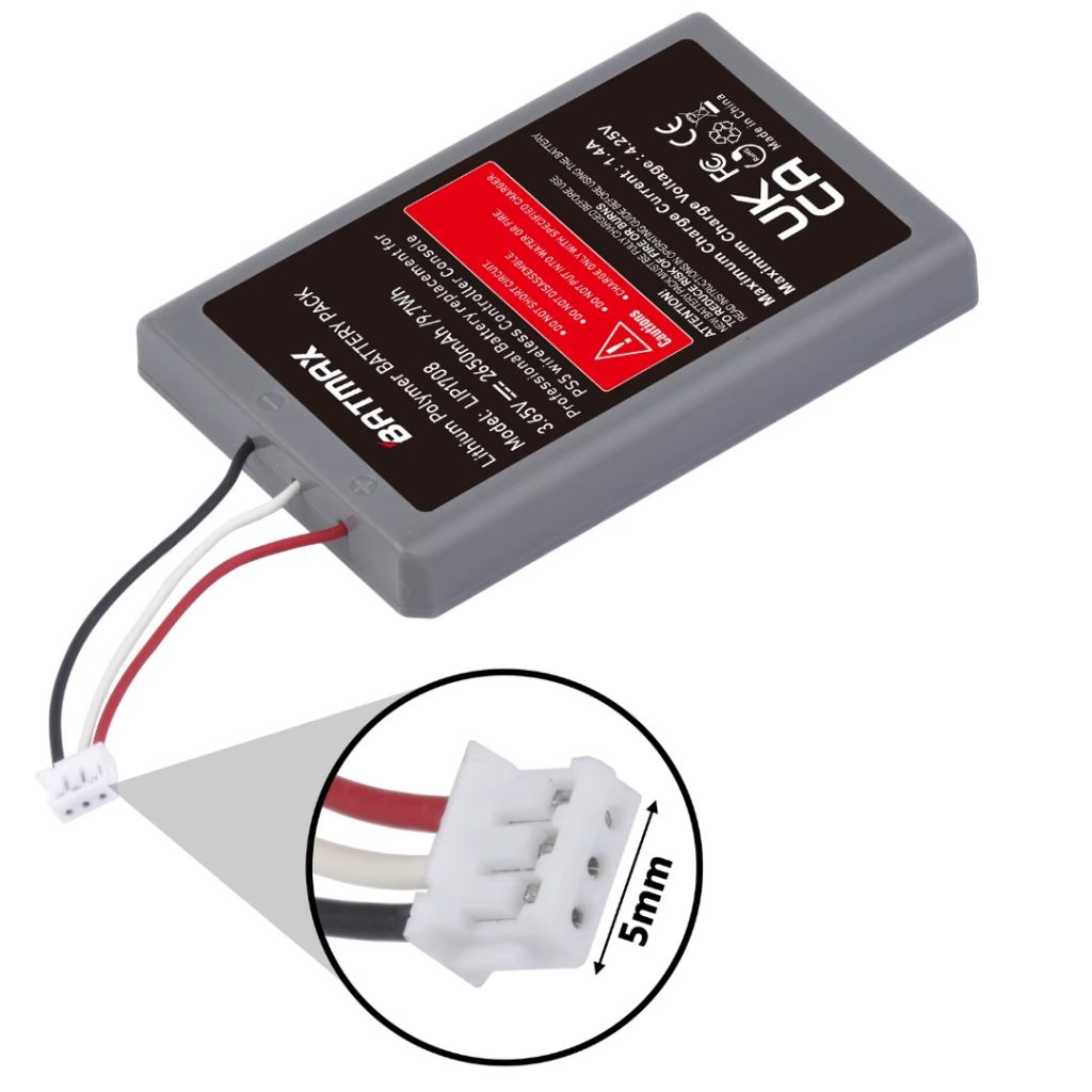 Batmax LIP1708 2650 mAh erstatningsbatteri til PlayStation 5 DualSense-kontroller med 5mm JST-plugg